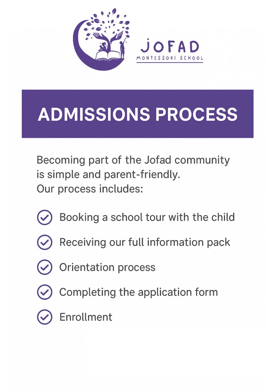 Jofad Montessori School Admission Process — step by step overview
